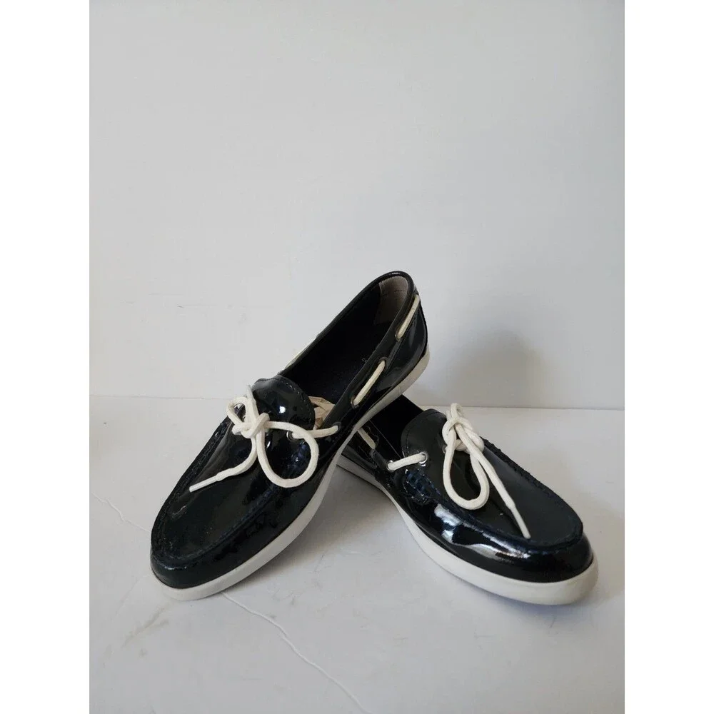 Cole Haan Womens Dark Blue Patent Leather Lace Up Comfort Boat Shoes Size 8 B